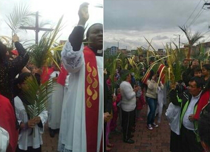 … y una vez bendecidos los ramos por el párroco, P. Jeremy Wutabo Dube CMM, la feligresía se organizó…